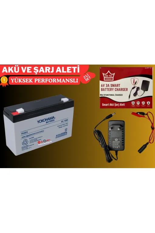 Yokohama 6 Volt 12 Amper Akü ve Ortec 6 Volt 3 Amper Şarj Aleti